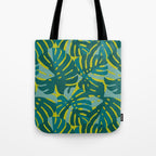 Monstera Leaves in Teal Tote Bag Gallery Image 1