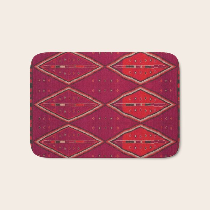 The Crimson Symmetry Handwoven Tribal Kilim Art Bath Mat Gallery Image 1