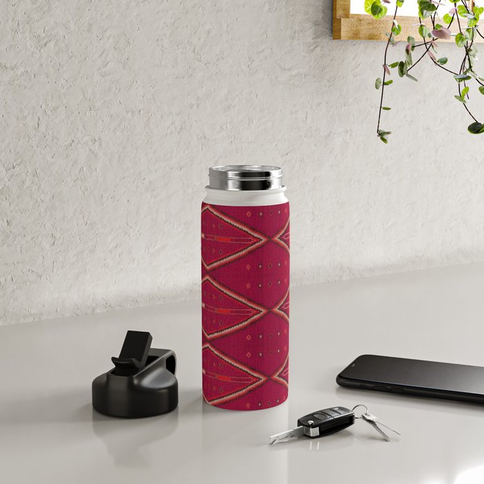 The Crimson Symmetry Handwoven Tribal Kilim Art Water Bottle Gallery Image 4