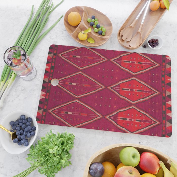 The Crimson Symmetry Handwoven Tribal Kilim Art Cutting Board Gallery Image 2