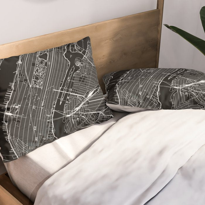 New York City Black Map Pillow Sham Gallery Image 2