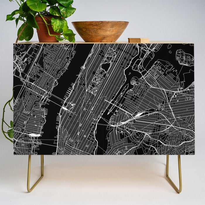 New York City Black Map Credenza Gallery Image 1