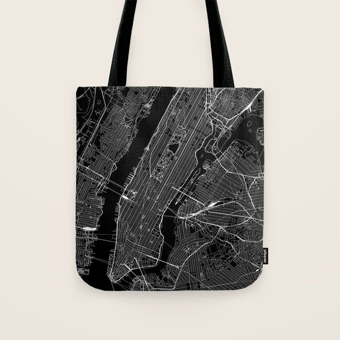 New York City Black Map Tote Bag Gallery Image 1