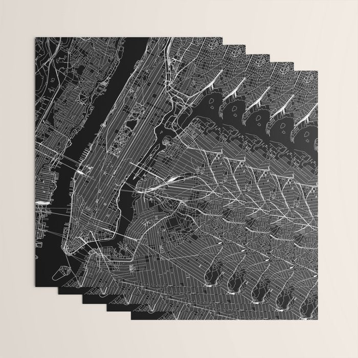 New York City Black Map Wrapping Paper Gallery Image 3