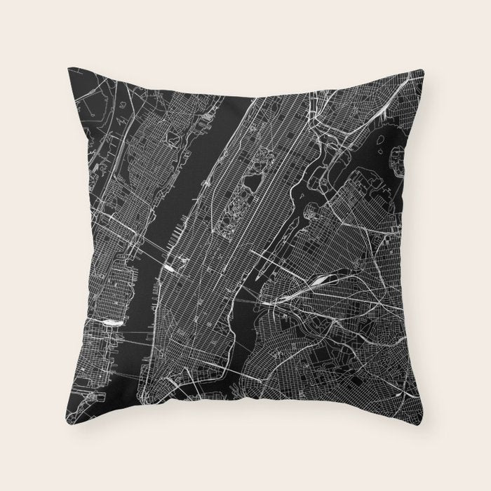 New York City Black Map Throw Pillow Gallery Image 6