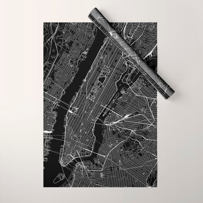 New York City Black Map Wrapping Paper Gallery Image 1