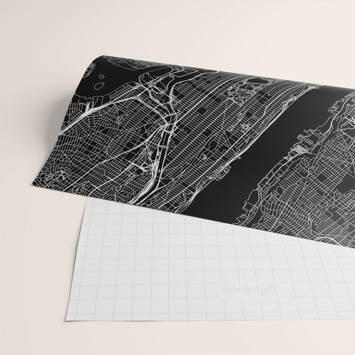 New York City Black Map Wrapping Paper Gallery Image 2