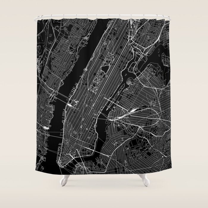 New York City Black Map Shower Curtain Gallery Image 1
