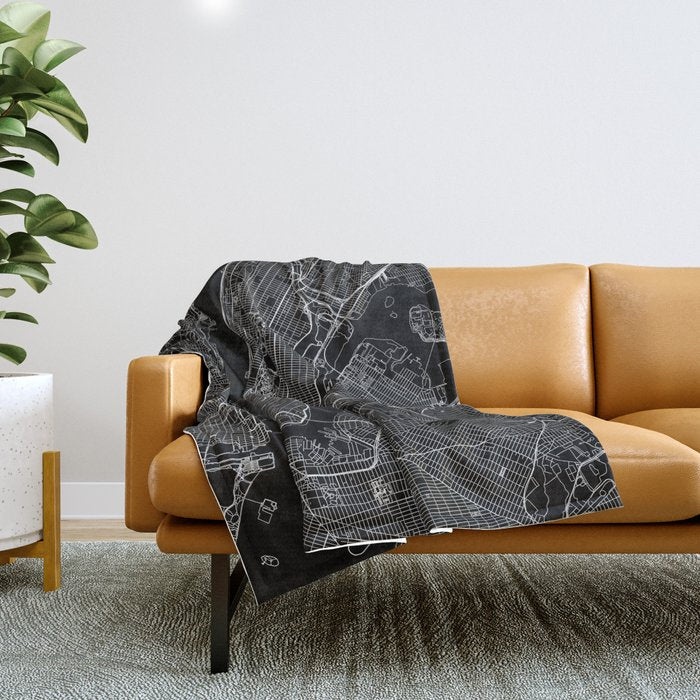 New York City Black Map Throw Blanket Gallery Image 1