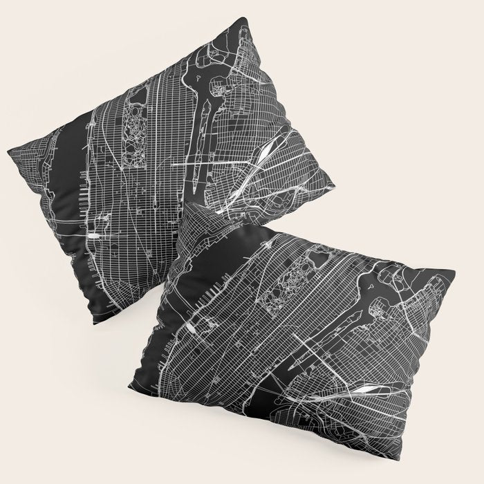New York City Black Map Pillow Sham Gallery Image 1