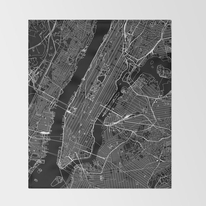 New York City Black Map Throw Blanket Gallery Image 2