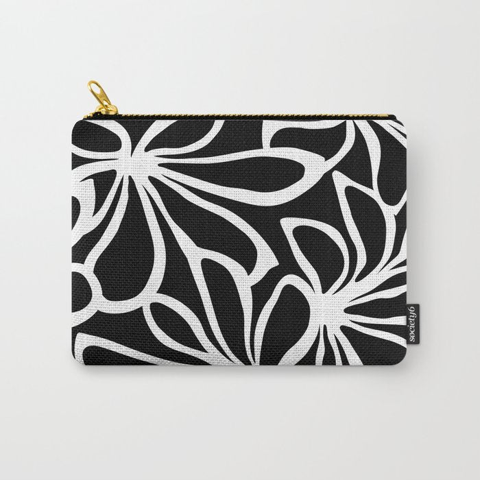 Abstract black and white flower art pattern Carry All Pouch Gallery Image 1