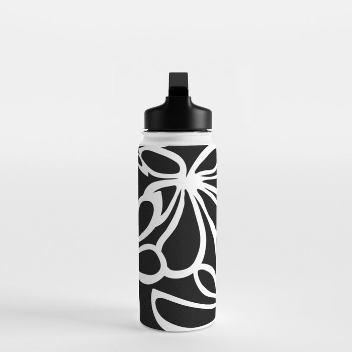 Abstract black and white flower art pattern Water Bottle Gallery Image 3