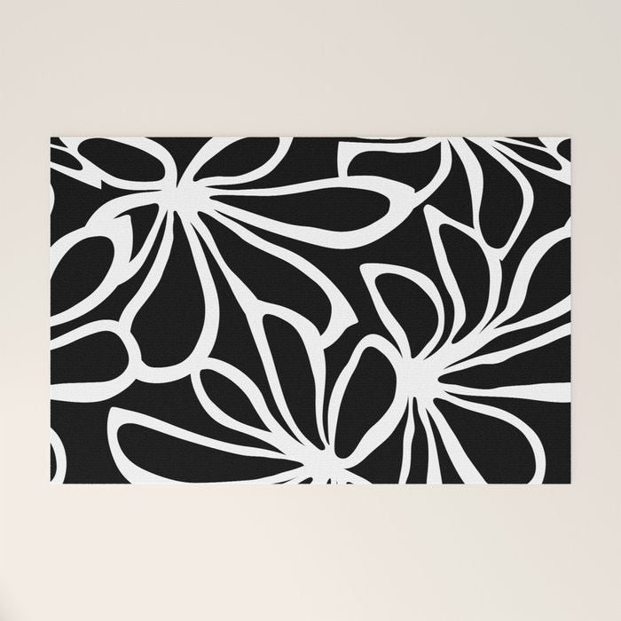 Abstract black and white flower art pattern Welcome Mat Gallery Image 1