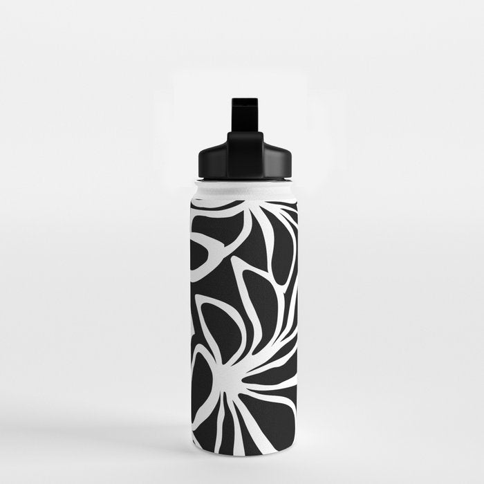 Abstract black and white flower art pattern Water Bottle Gallery Image 2
