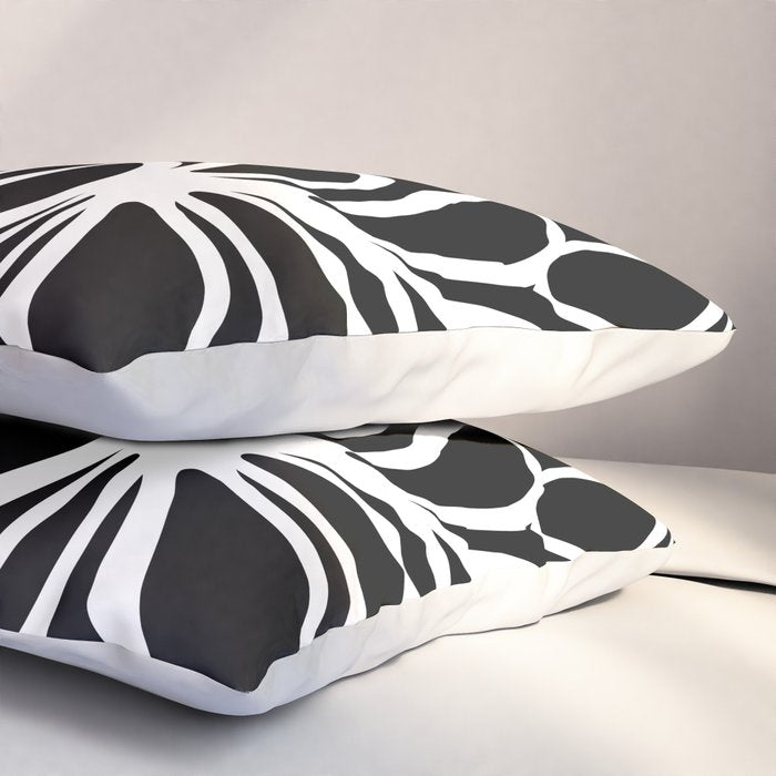 Abstract black and white flower art pattern Pillow Sham Gallery Image 3