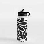 Abstract black and white flower art pattern Water Bottle Gallery Image 1