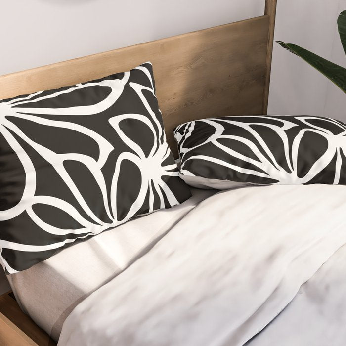 Abstract black and white flower art pattern Pillow Sham Gallery Image 2