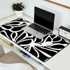 Abstract black and white flower art pattern Desk Mat Gallery Image 2