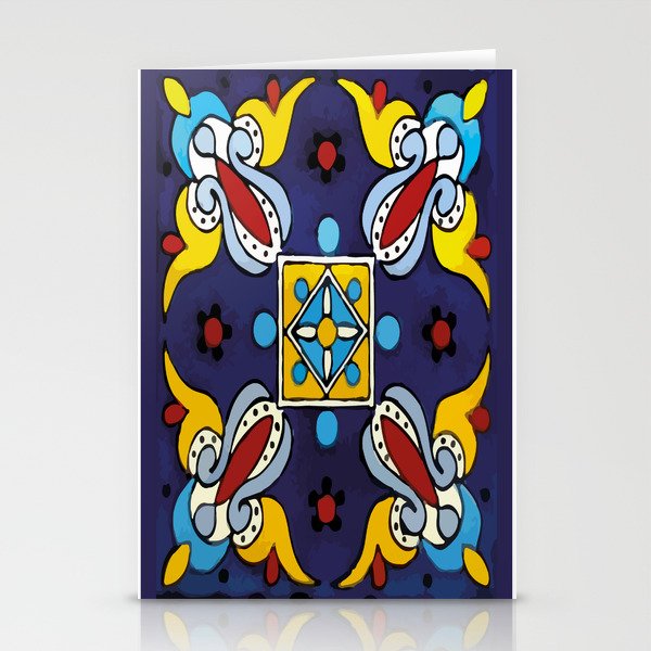 Abstract blue cruz mexican modern talavera tile wall Stationery Card Gallery Image 2