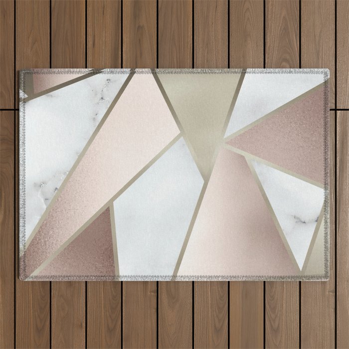 Geometric Art, Rose Gold, Blush Pink, Marble Prints Outdoor Rug Gallery Image 1