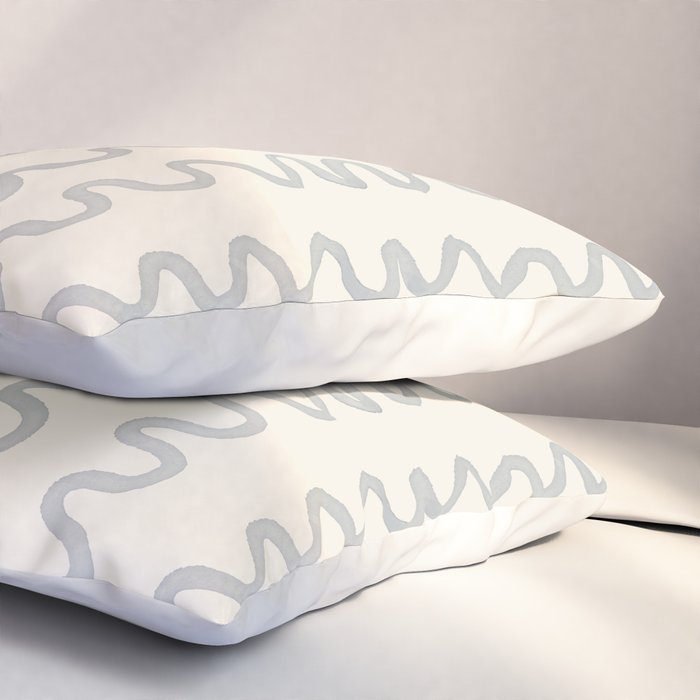Watercolor Squiggly Lines - Blue Cream Pillow Sham Gallery Image 3