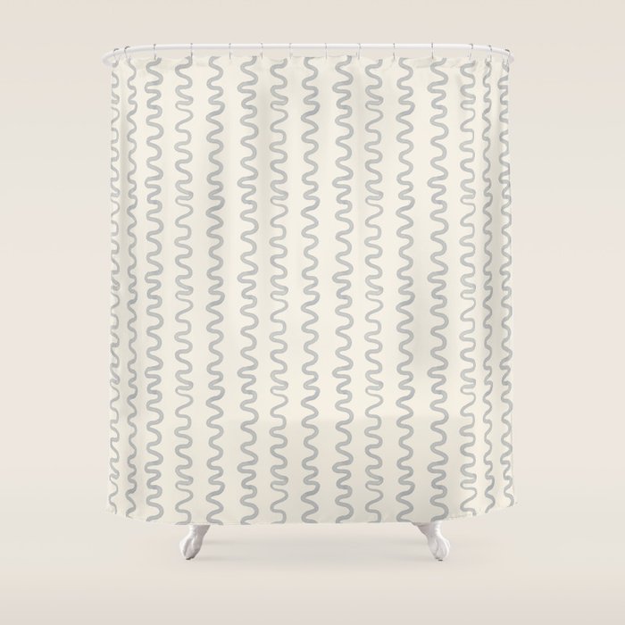 Watercolor Squiggly Lines - Blue Cream Shower Curtain Gallery Image 1
