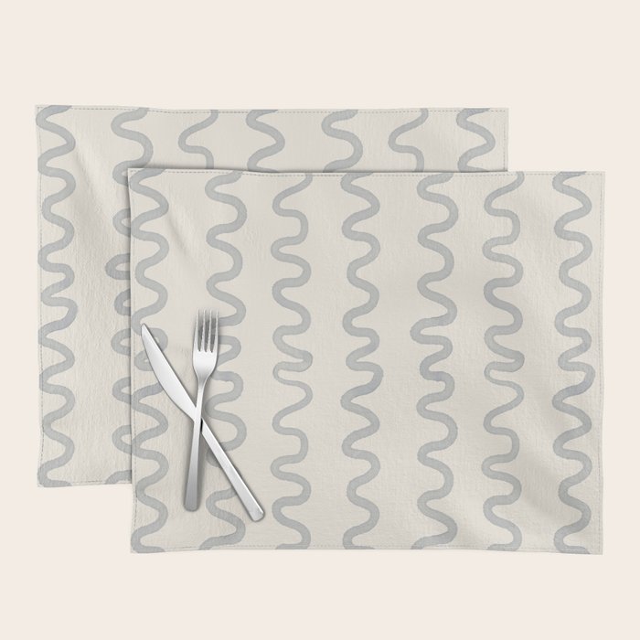 Watercolor Squiggly Lines - Blue Cream Placemat Gallery Image 1