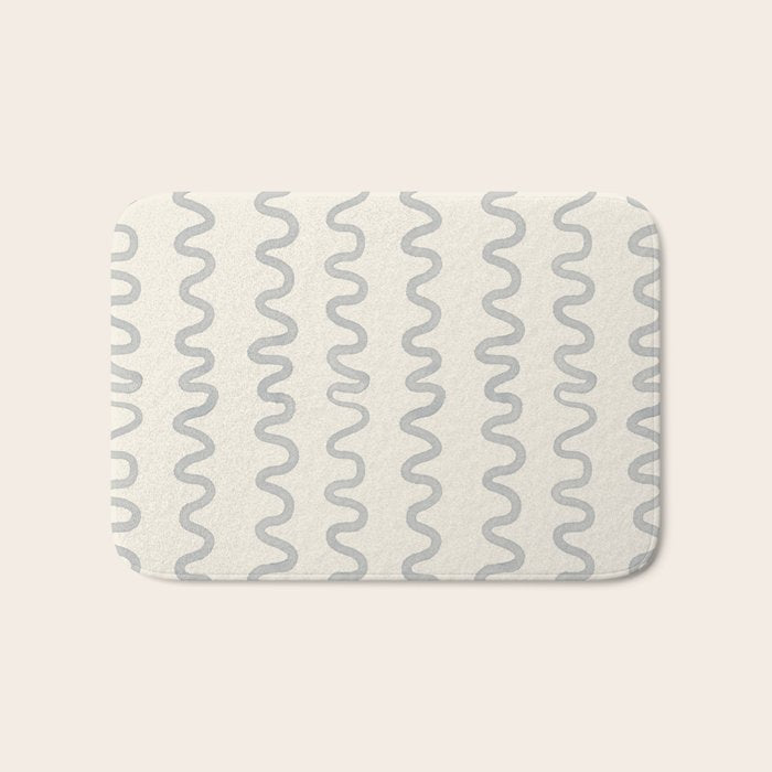 Watercolor Squiggly Lines - Blue Cream Bath Mat Gallery Image 1