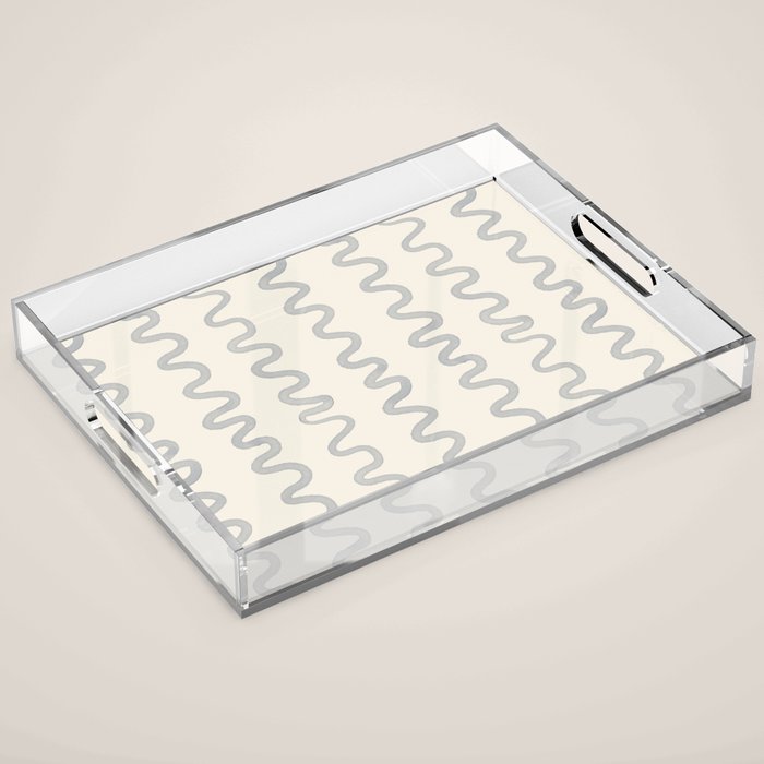 Watercolor Squiggly Lines - Blue Cream Acrylic Tray Gallery Image 1