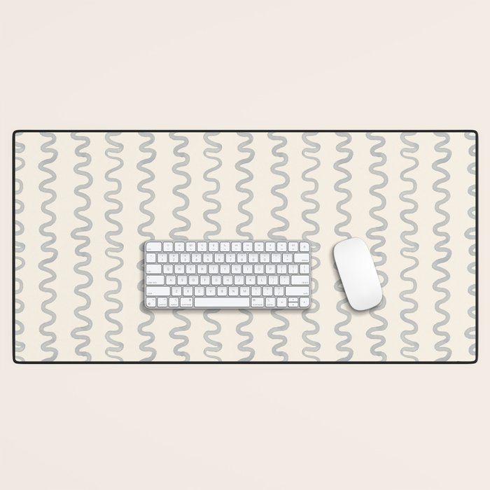 Watercolor Squiggly Lines - Blue Cream Desk Mat Gallery Image 1