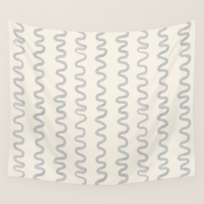 Watercolor Squiggly Lines - Blue Cream Wall Tapestry Gallery Image 1