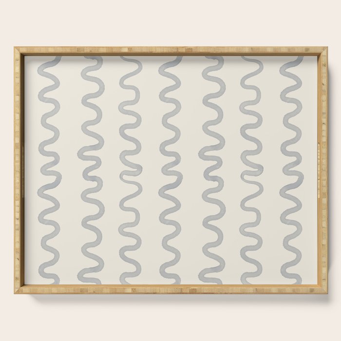 Watercolor Squiggly Lines - Blue Cream Serving Tray Gallery Image 1