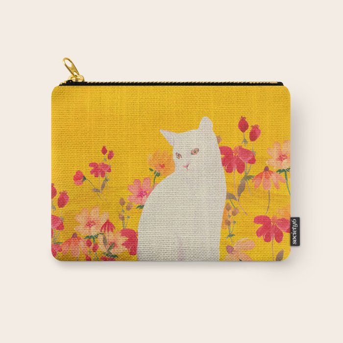 cat in a field of flowers 3 Carry All Pouch Gallery Image 1