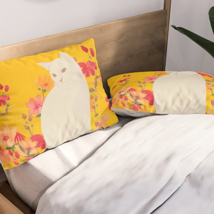 cat in a field of flowers 3 Pillow Sham Gallery Image 2