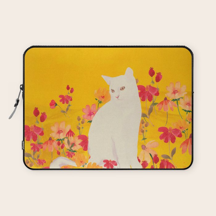 cat in a field of flowers 3 Laptop Sleeve Gallery Image 1