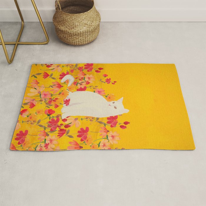 cat in a field of flowers 3 Rug Gallery Image 1