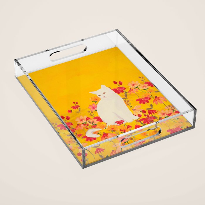 cat in a field of flowers 3 Acrylic Tray Gallery Image 1