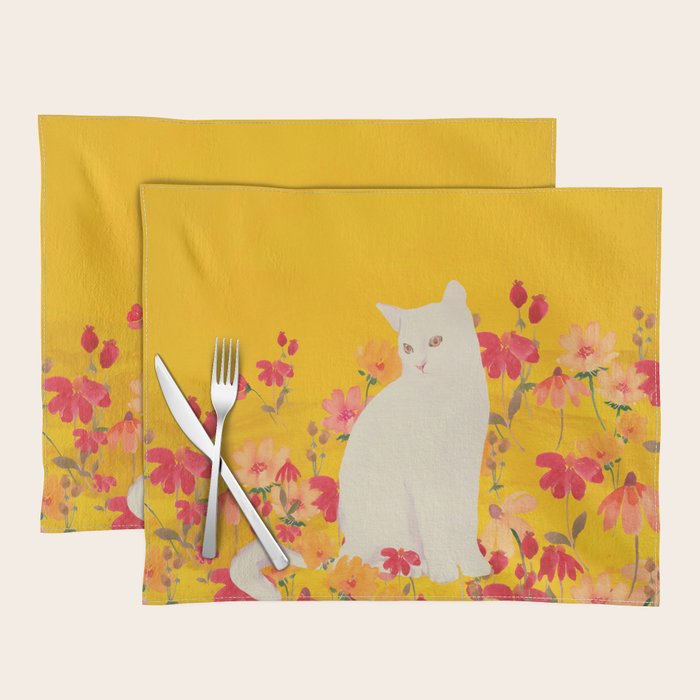 cat in a field of flowers 3 Placemat Gallery Image 1
