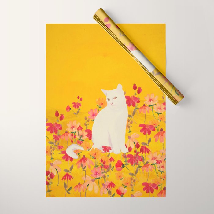 cat in a field of flowers 3 Wrapping Paper Gallery Image 1