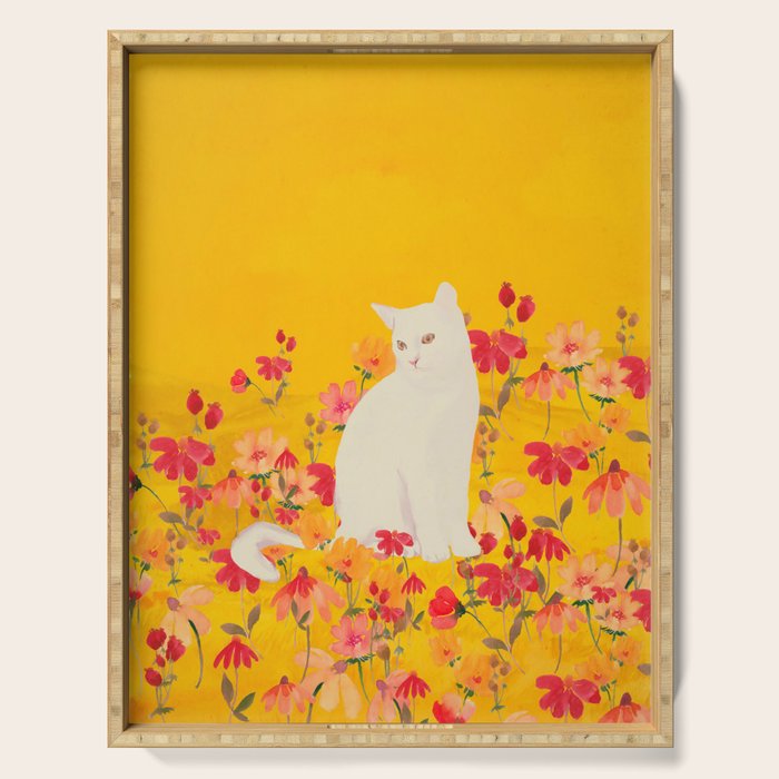 cat in a field of flowers 3 Serving Tray Gallery Image 1