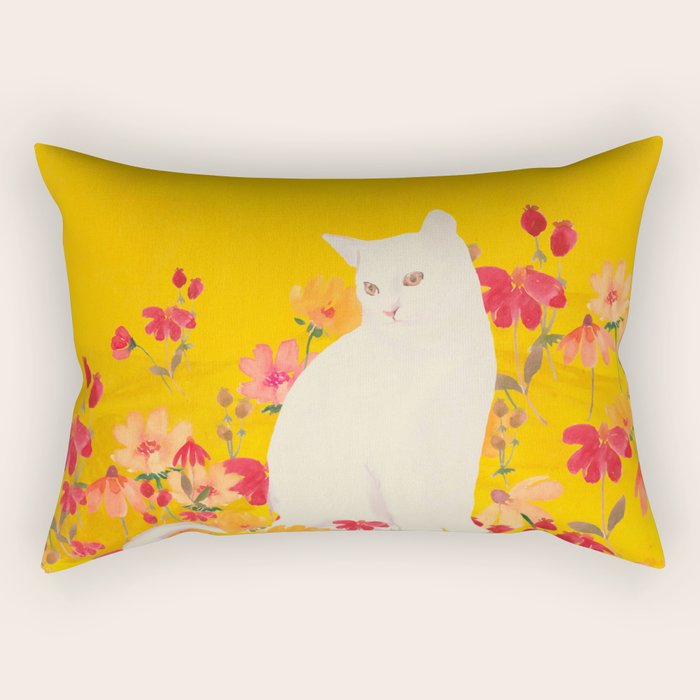 cat in a field of flowers 3 Rectangular Pillow Gallery Image 1