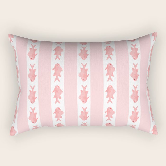 Coastal Fish Stripes Contemporary Cottage Pattern in Pastel Pink and White Rectangular Pillow Gallery Image 2