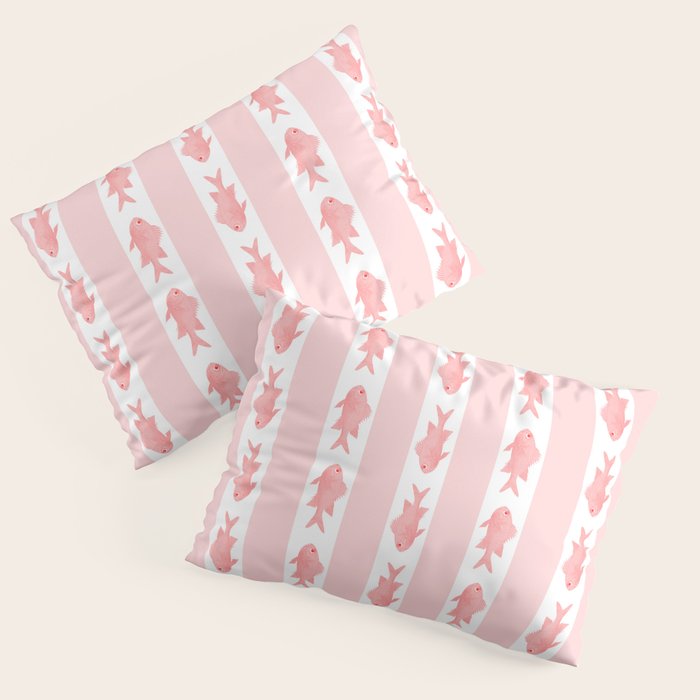 Coastal Fish Stripes Contemporary Cottage Pattern in Pastel Pink and White Pillow Sham Gallery Image 3