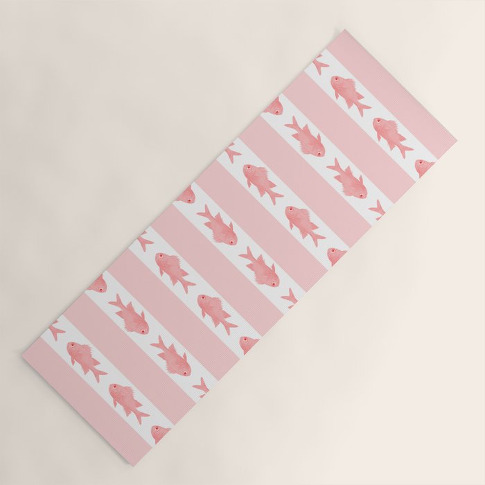 Coastal Fish Stripes Contemporary Cottage Pattern in Pastel Pink and White Yoga Mat Gallery Image 1
