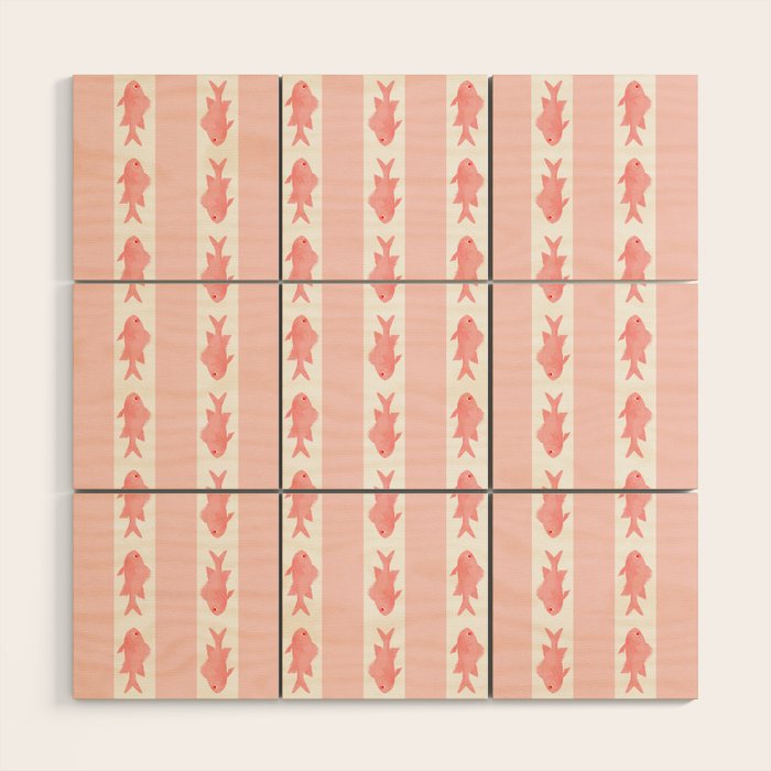 Coastal Fish Stripes Contemporary Cottage Pattern in Pastel Pink and White Wood Wall Art Gallery Image 1