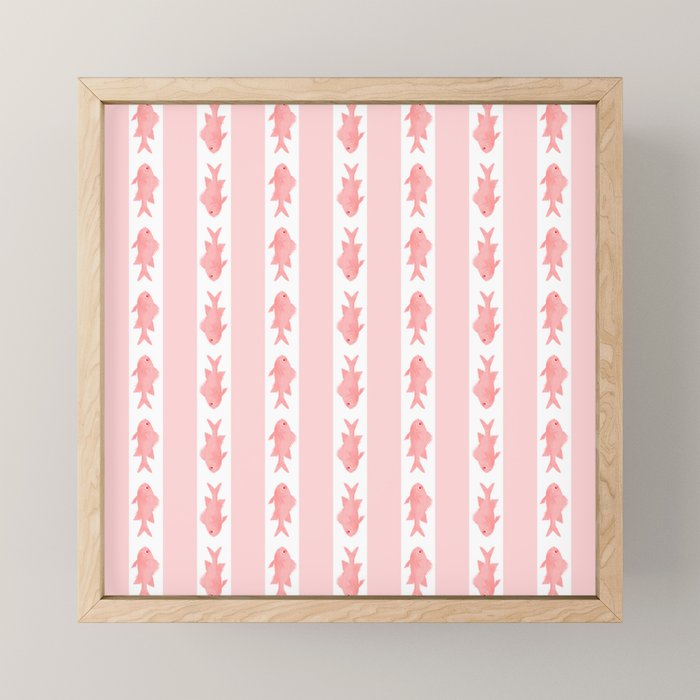 Coastal Fish Stripes Contemporary Cottage Pattern in Pastel Pink and White Mini Art Print Gallery Image 1