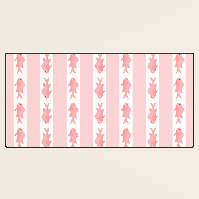 Coastal Fish Stripes Contemporary Cottage Pattern in Pastel Pink and White Desk Mat Gallery Image 3