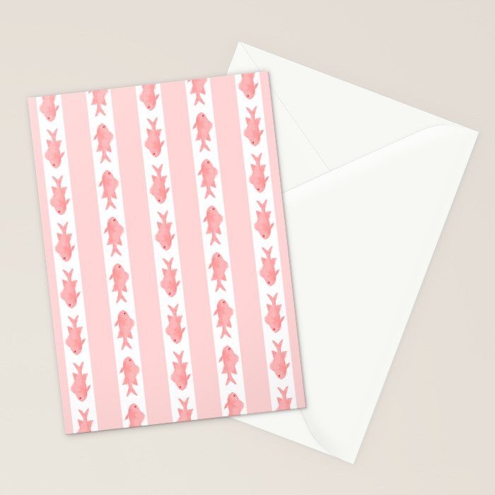 Coastal Fish Stripes Contemporary Cottage Pattern in Pastel Pink and White Stationery Card Gallery Image 2