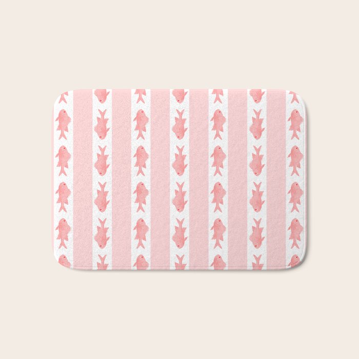 Coastal Fish Stripes Contemporary Cottage Pattern in Pastel Pink and White Bath Mat Gallery Image 1